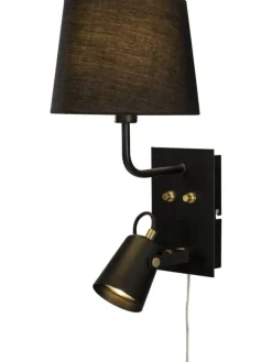 Aneta Lighting seinävalaisin Metz kangasvarjostimella musta/> Online