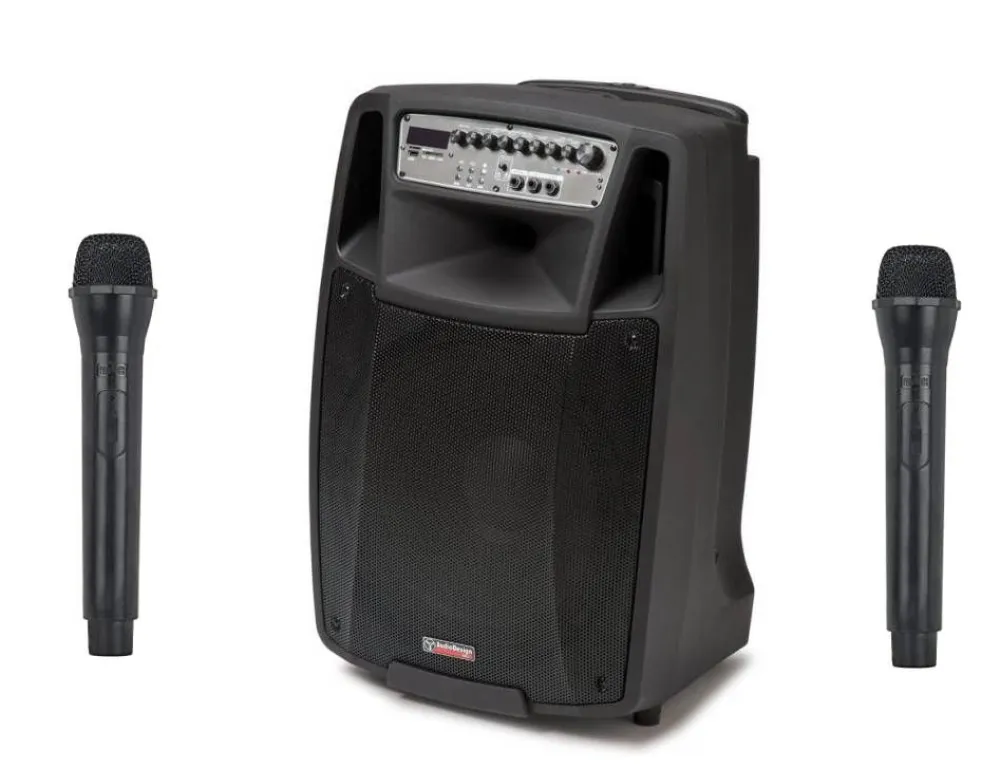kannettava akkukäyttöinen 15" aktiivikaiutin & 2 mikrofonia>AudioDesignPRO Hot