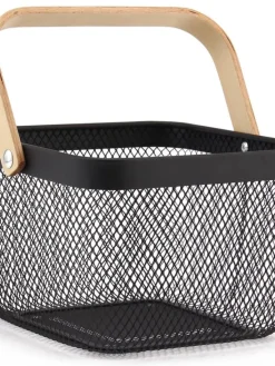 Create Home Ruoansäilytys Ja Järjestys|metallikori puukahvalla 24,5 cm musta