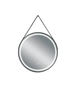 peili Finchen LED-valolla Ø60 cm musta nahk>Mirrors and More Discount