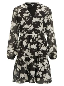 Object Lyhyet Juhlamekot|mekko Objgina Mila L/S Black AOP cloud dancer