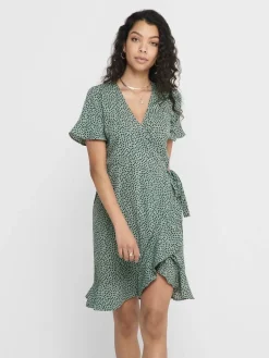 Only Vapaa-Ajan Mekot|mekko Onlolivia S/S Wrap Chinois green black spot