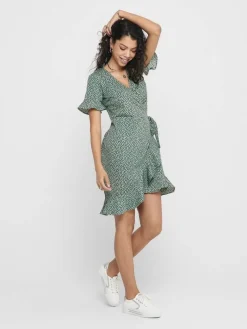 Only Vapaa-Ajan Mekot|mekko Onlolivia S/S Wrap Chinois green black spot