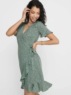 Only Vapaa-Ajan Mekot|mekko Onlolivia S/S Wrap Chinois green black spot