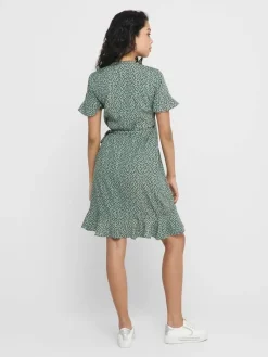 Only Vapaa-Ajan Mekot|mekko Onlolivia S/S Wrap Chinois green black spot