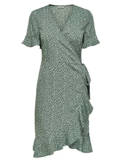 Only Vapaa-Ajan Mekot|mekko Onlolivia S/S Wrap Chinois green black spot