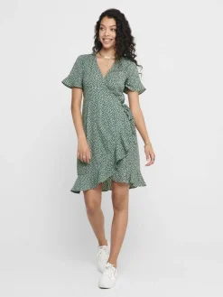 Only Vapaa-Ajan Mekot|mekko Onlolivia S/S Wrap Chinois green black spot