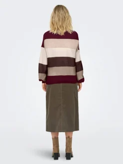 Only Neulepuserot|neule Onlatia L/S Stripe Zinfandel whitecap