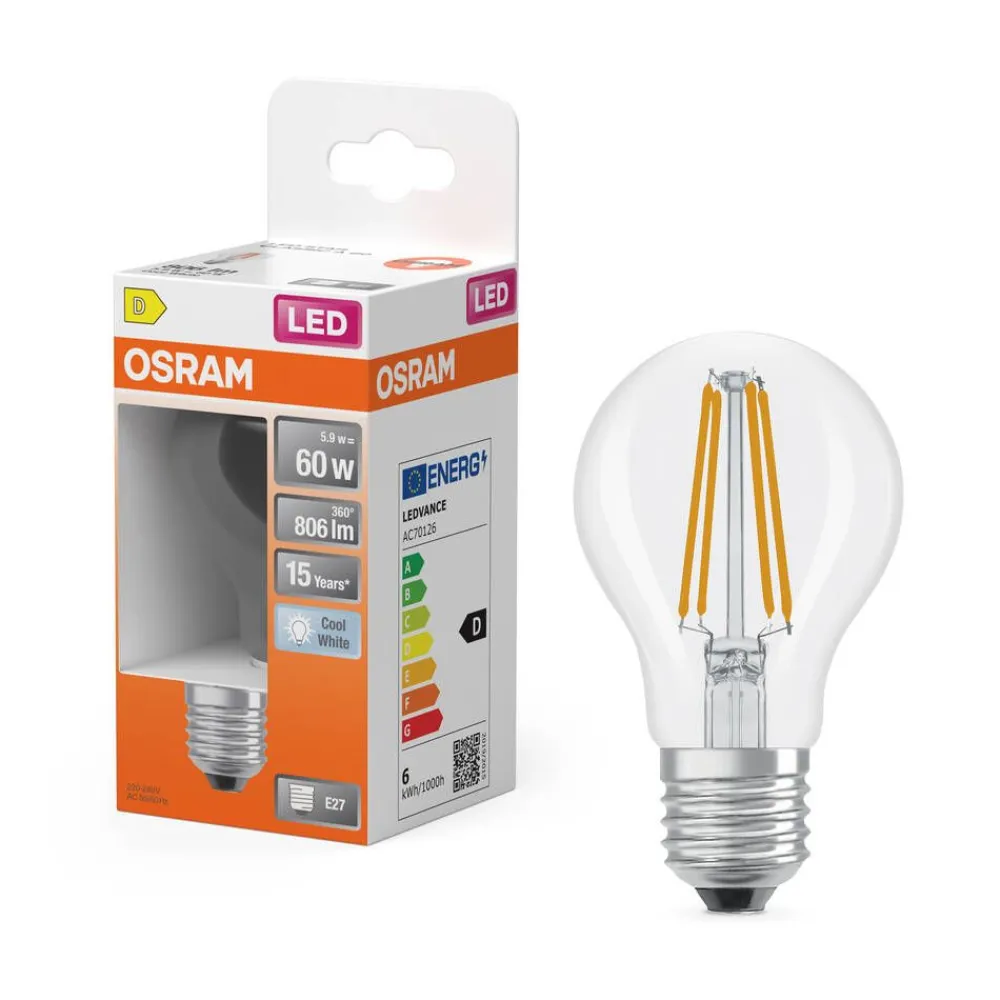 Osram Lamput Ja Valaisintarvikkeet|LED Star Classic A 60 Filament 5.9W 840 Clear E27