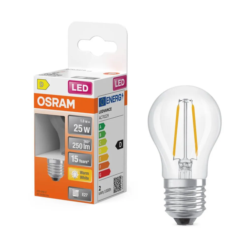 LED Star Classic P 25 Filament 1.8W 827 Clear E27>Osram Clearance