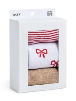 Pieces Sukat Ja Sukkahousut|sukat PCJopi Xmas Glitter 3-Pack Box Tawny port 3-pack