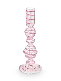 Pip Studio Lyhdyt Ja Kynttilänjalat|kynttilänjalka lasia Swirl M 22 cm Pink