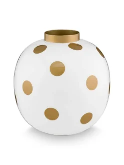 Pip Studio Maljakot Ja Ruukut|maljakko Metal Dots 23 cm White-Gold