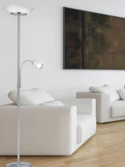 Trio Lighting Sisustusvalaisimet|lattiavalaisin Gerry E27+E14 harjattu teräs