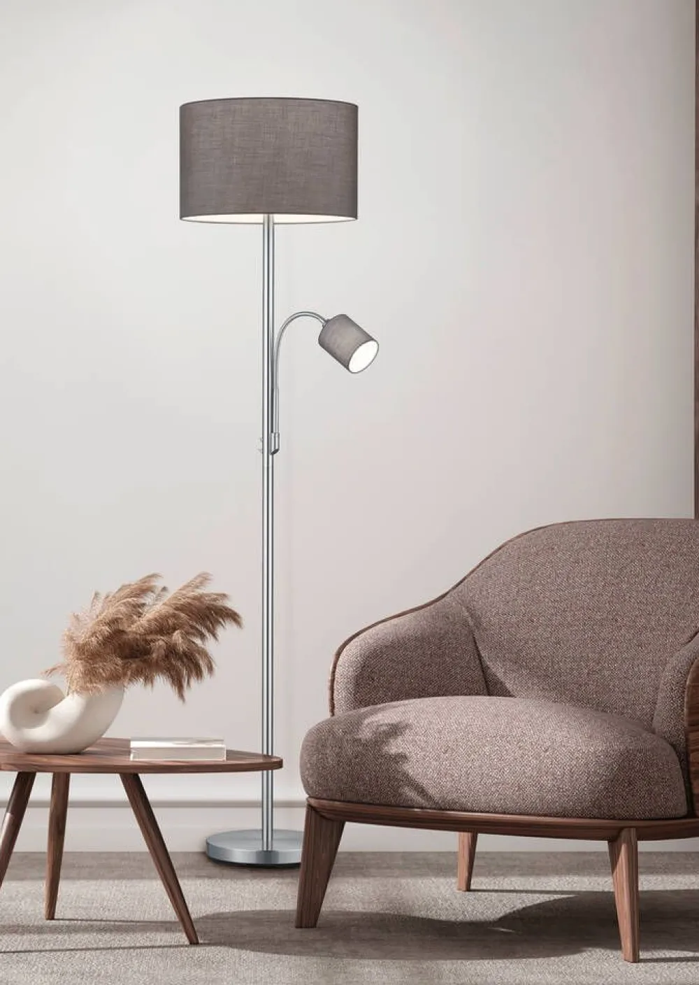 Trio Lighting Sisustusvalaisimet|lattiavalaisin Hotel E27+E14 harmaa