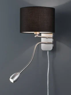 seinävalaisin Hotel lukuvalolla E14 + LED must>Trio Lighting Outlet