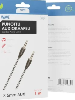 audiokaapeli punottu 1 m 3,5 mm musta/valk.>Wave New